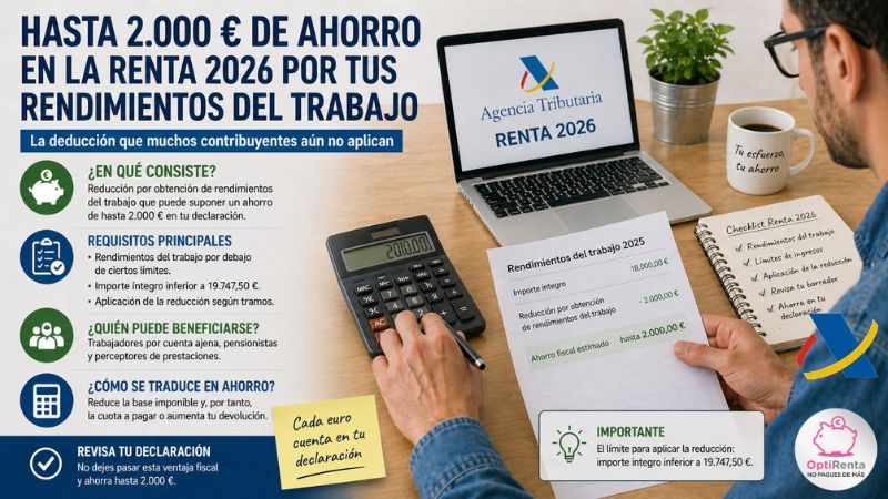 Hasta 2.000 euros en la Renta 2026 por rendimientos del trabajo